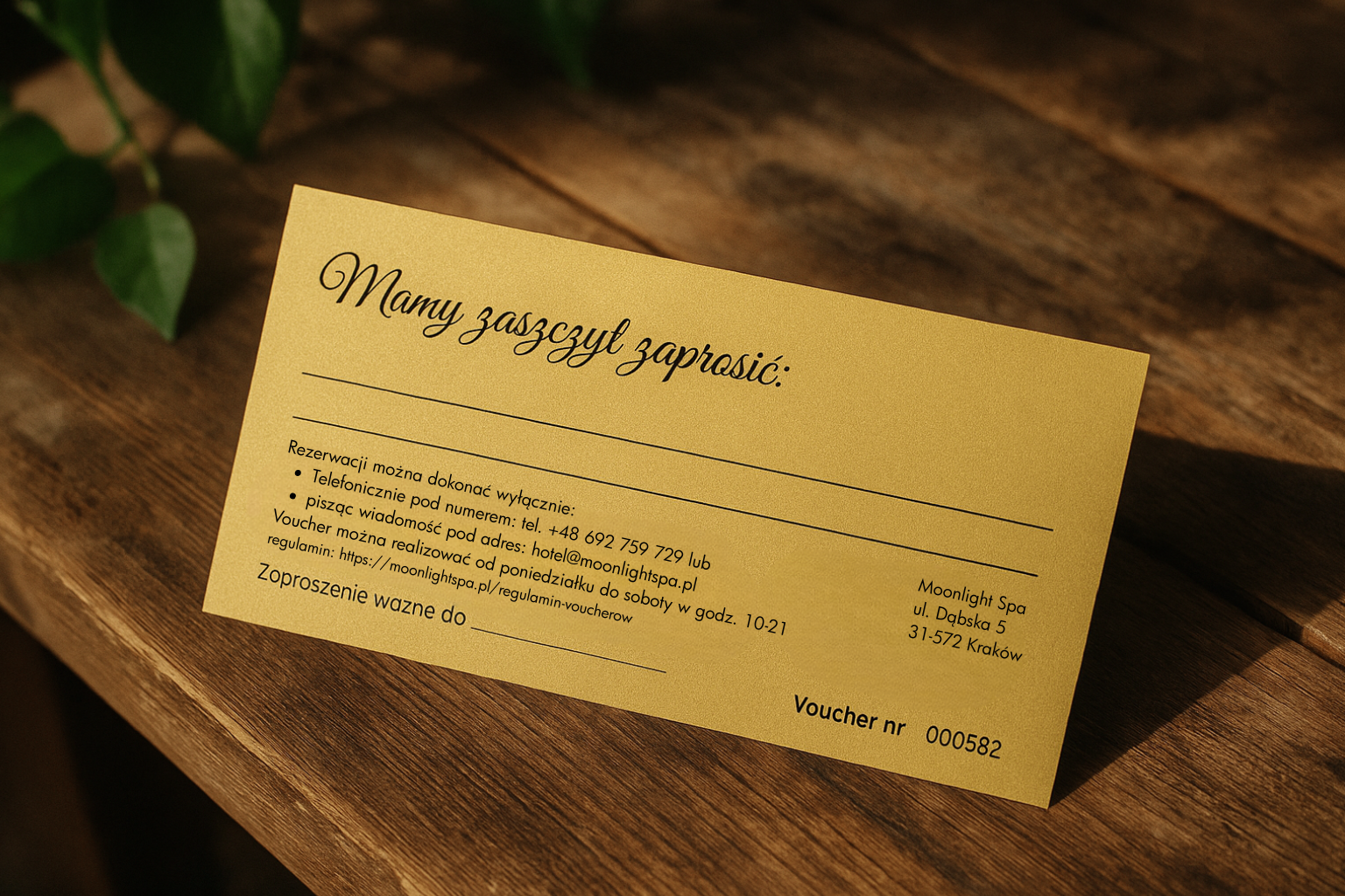 Voucher do spa Kraków 1 Nowy Voucher moonlihtspa